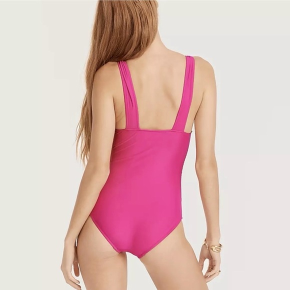 J.Crew Women’s Ruched V-neck one-piece Swimsuit BC116 Size 8 In Radiant Fuchsia - Picture 2 of 5